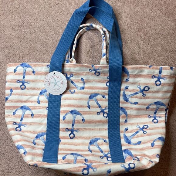 Salty Starfish - Happy Living Lg Beach Tote Bag Dbl Handle Nautical Beachy NWT - Picture 1 of 6